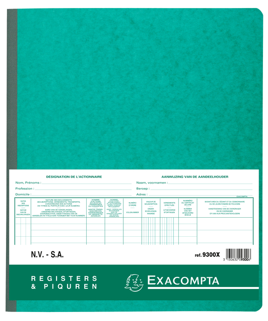 Register Piqure aandeelhouder NV/SA 250x320mm 80vel groen afbeelding