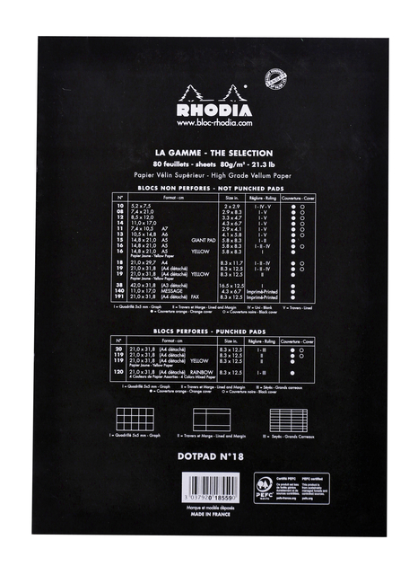 Schrijfblok Rhodia A4 dots 80 vel 80gr zwart — Foto 2 van 2