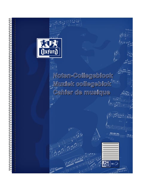 Collegeblok Oxford A4+ muziek 4-gaats 100 pagina&apos;s 80gr blauw afbeelding