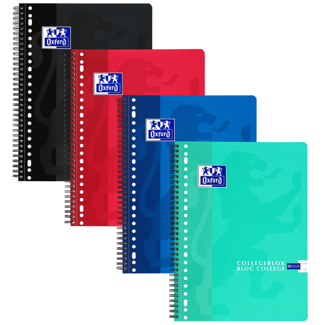 Collegeblok Oxford School A4 ruit 10x10mm 23-gaats 160 pagina&apos;s 80gr assorti afbeelding