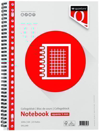 Collegeblok Quantore A4 23-gaats ruit 5mm 100vel