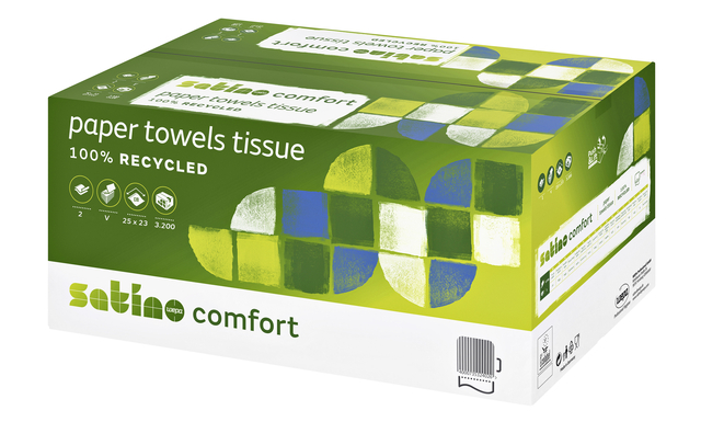 Handdoek Satino PT3 Comfort v-vouw 2-laags 250x230mm 20x160 vel wit 277190 afbeelding