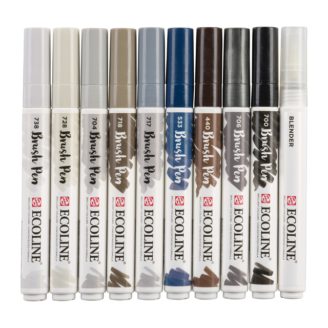 Brushpen Talens Ecoline set à 10 stuks grijs afbeelding