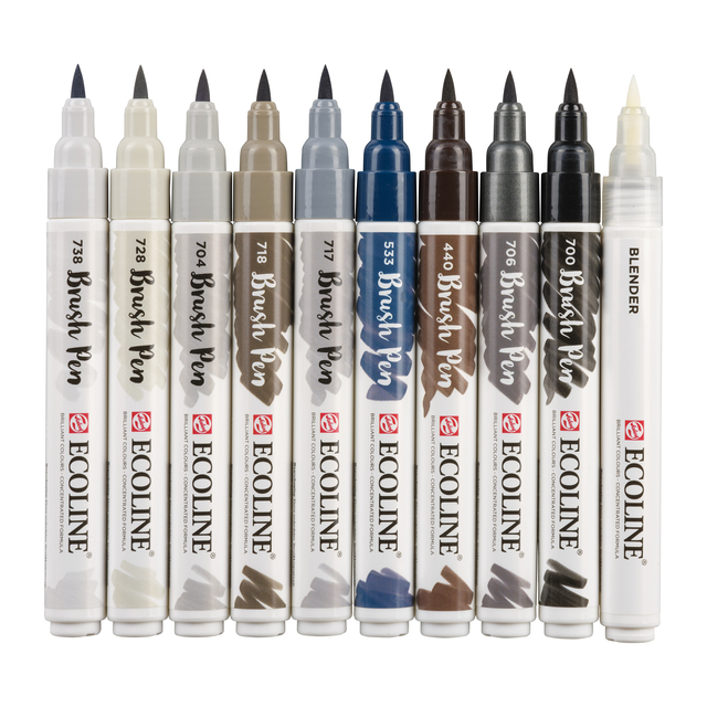 Brushpen Talens Ecoline set à 10 stuks grijs — Foto 2 van 2