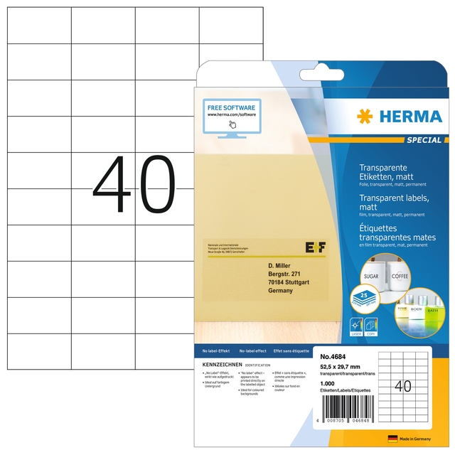 Etiket HERMA 4684 52.5x29.7mm A4 folie transparant mat afbeelding