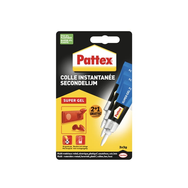 Secondelijm Pattex super gel 3 gram blister 2+1 gratis afbeelding