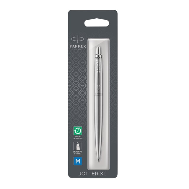Balpen Parker Jotter XL Monochrome stainless steel M blister à 1 stuk afbeelding