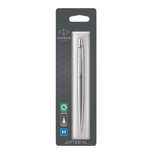 Balpen Parker Jotter XL Monochrome stainless steel medium blister à 1 stuk afbeelding