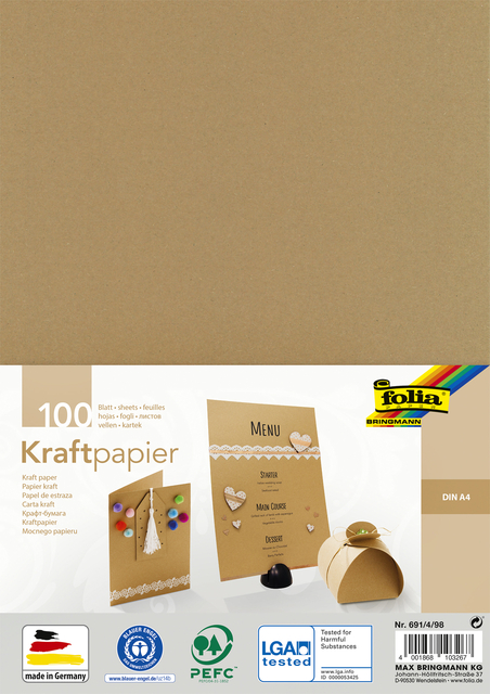 Kraftpapier Folia A4 120gr 100 vel afbeelding