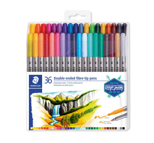 Kleurstift Staedtler 3200 dubbele punt fijn en ultrafijn etui à 36 kleuren afbeelding