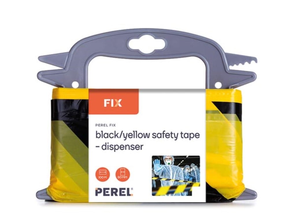 Zwart/geel veiligheidslint - 100 m - dispenser afbeelding