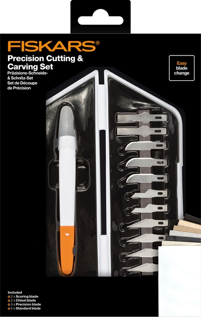 Precisiemes Fiskars Medium Duty set à 12 mesbladen wit afbeelding
