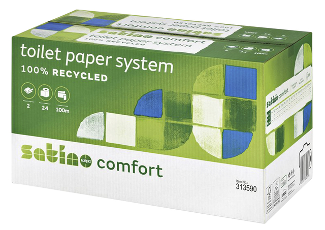 Toiletpapier Satino JT3 Comfort systeemrol 2-laags 100m wit 317960 afbeelding