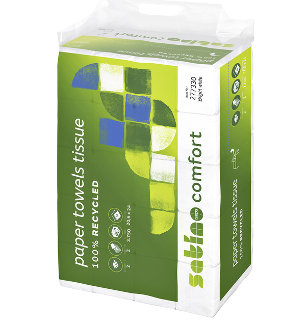 Handdoek Satino PT2 Comfort z-vouw 2-laags 206x240mm 25x150 vel wit 277330 afbeelding