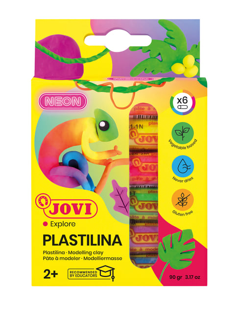 Boetseerklei Jovi plastalina 15gr neon kleuren assorti etui à 6 stuks afbeelding
