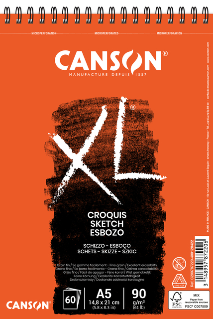 Schetspapier Canson XL Sketch 60vel 90gr A5 ivoorwit afbeelding