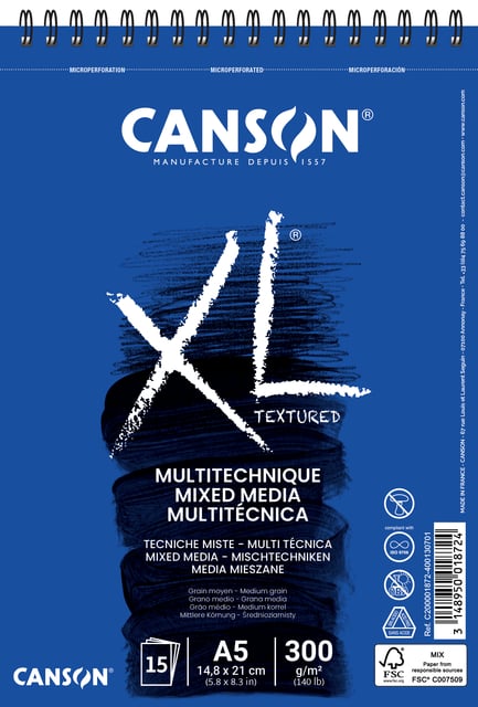 Mixed mediapapier Canson XL Textured Mixed Media 15vel 300gr A5 wit afbeelding