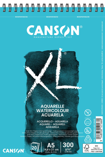 Aquarelpapier Canson XL 20vel 300gr A5 wit afbeelding
