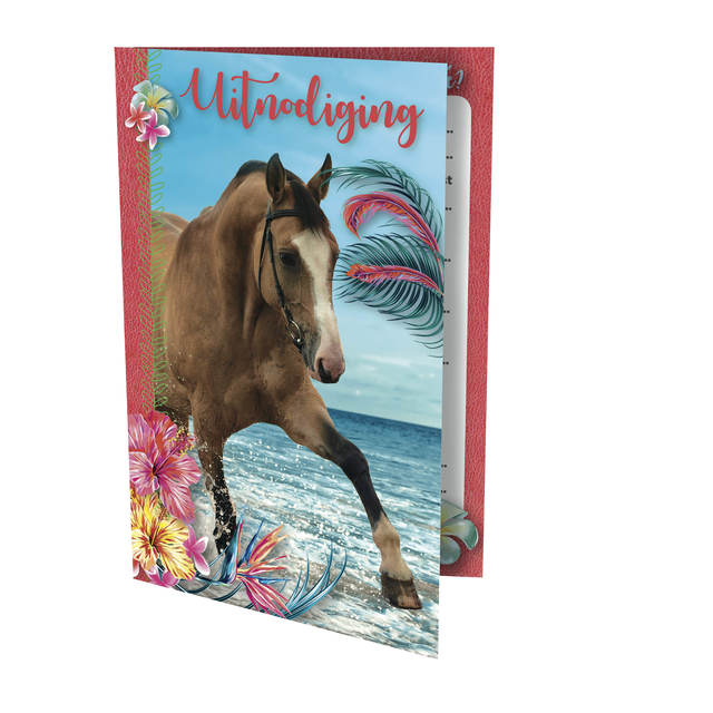 Uitnodiging paarden 17.5x12.2cm afbeelding