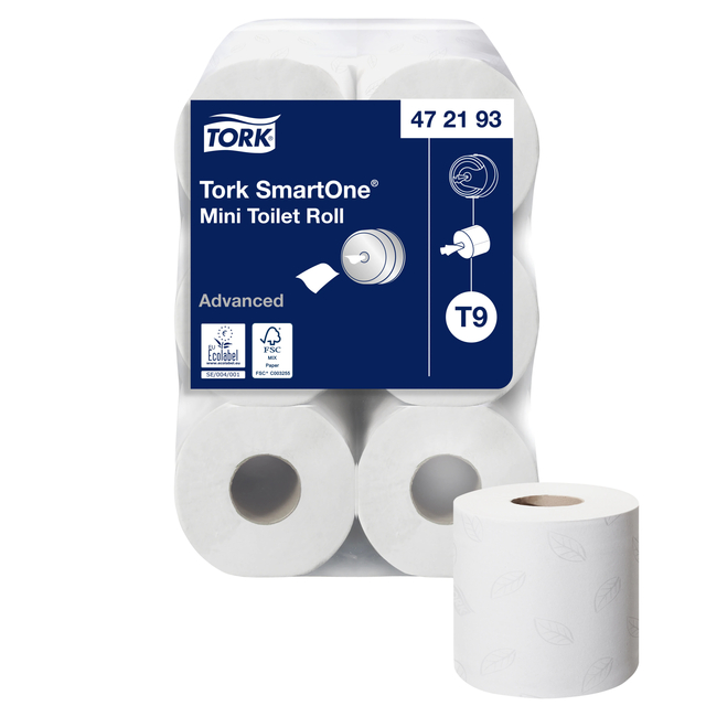Toiletpapier Tork T9 Advanced SmartOne 2-laags 112m wit 472193 afbeelding