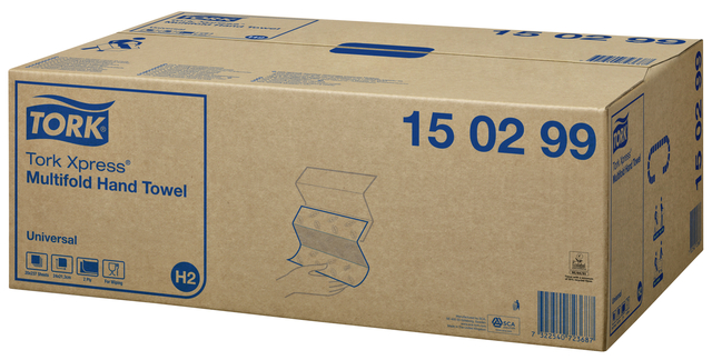 Handdoek Tork H2 Xpress Universal multifold 2-laags 213x234mm 20x237 vel wit 150299 — Foto 2 van 2