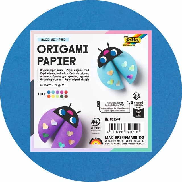 Origami papier Folia 70gr rond 15cm 100 vel assorti kleuren afbeelding