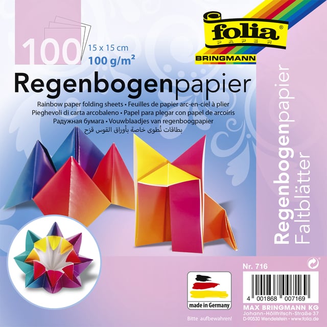 Vouwblaadjes Folia 100gr 15x15cm 100 vel regenboog afbeelding