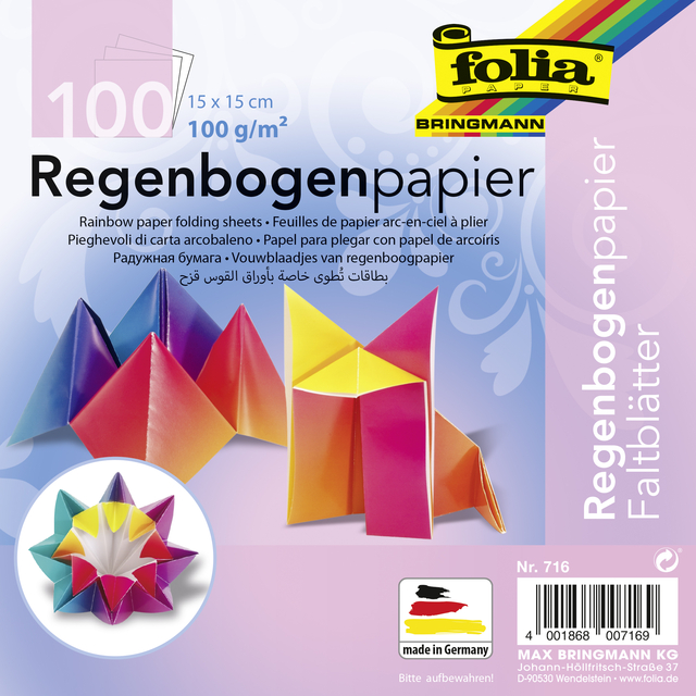 Vouwblaadjes Folia 100gr 15x15cm 100 vel regenboog afbeelding 1