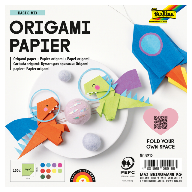 Origami papier Folia 70gr 15x15cm 100 vel assorti kleuren afbeelding