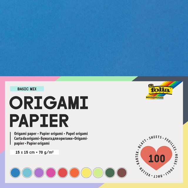 Origami papier Folia 70gr 15x15cm 100 vel assorti kleuren afbeelding