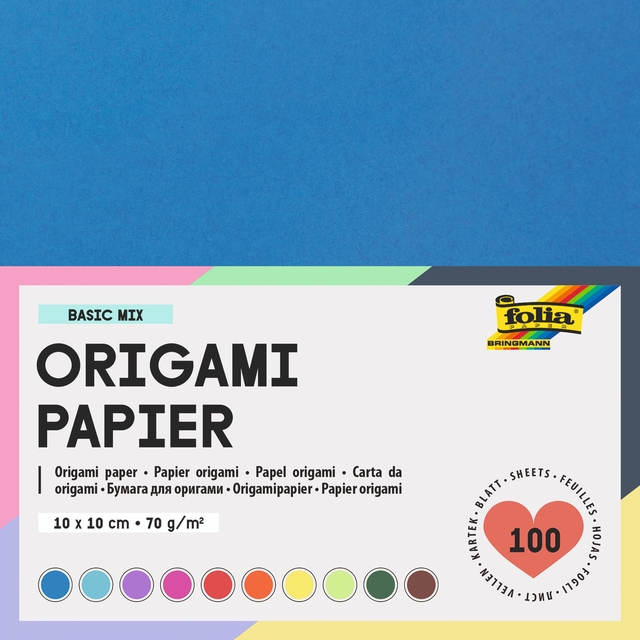 Origami papier Folia 70gr 10x10cm 100 vel assorti kleuren afbeelding 1
