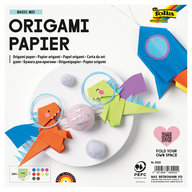 Origami papier Folia 70gr 20x20cm 100 vel assorti kleuren afbeelding