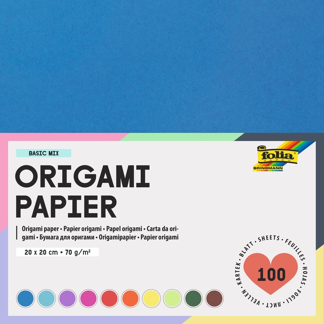 Origami papier Folia 70gr 20x20cm 100 vel assorti kleuren afbeelding