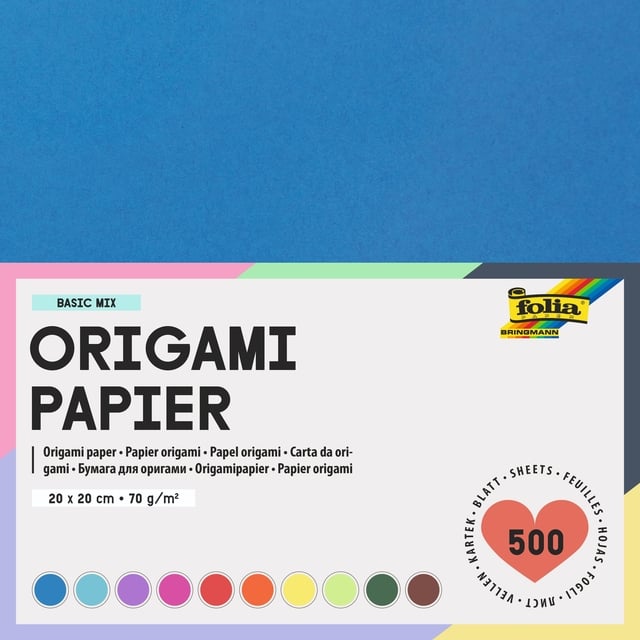 Origami papier Folia 70gr 20x20cm 500 vel assorti kleuren afbeelding