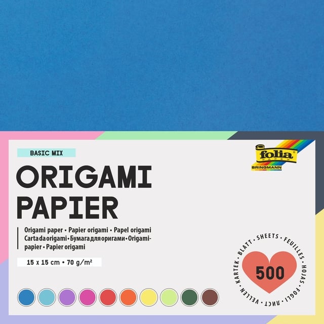 Origami papier Folia 70gr 15x15cm 500 vel assorti kleuren afbeelding
