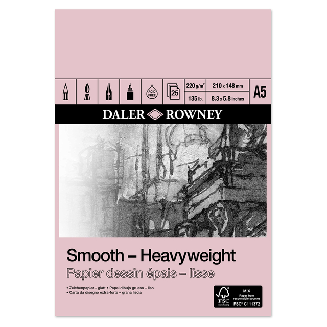 Tekenpapier Daler-Rowney Smooth Heavyweight 220gr A5 natuurlijk wit afbeelding