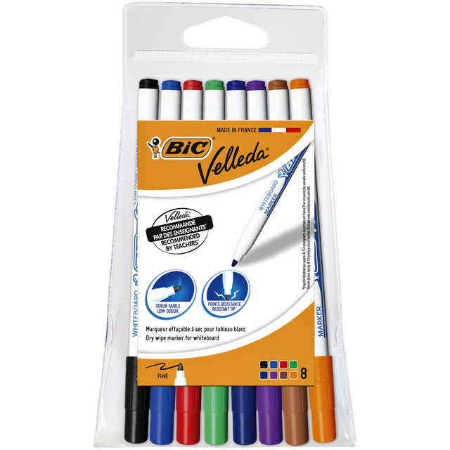 Viltstift Bic Velleda 1721 whiteboard rond fijn assorti blister à 8 stuks afbeelding