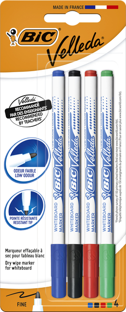 Viltstift Bic Velleda 1721 whiteboard rond fijn assorti blister à 4 stuks afbeelding