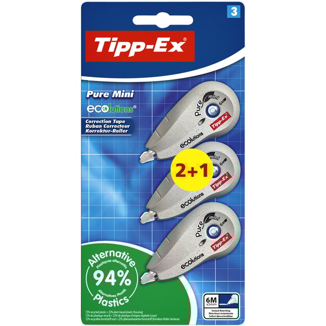 Correctieroller Tipp-ex mini pure ecolutions 5mmx6m blister 2+1 gratis afbeelding
