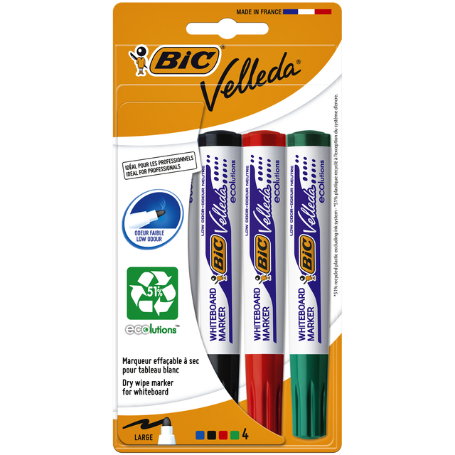 Whiteboardmarker Bic Velleda 1704 rond large assorti blister à 4 stuks afbeelding