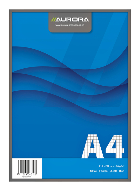 Schrijfblok Aurora A4 ruit 5x5mm 100 vel 60gr blauw afbeelding