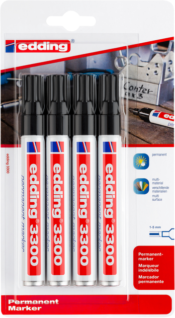 Viltstift edding 3300 schuin 1-5mm zwart blister à 4 stuks afbeelding