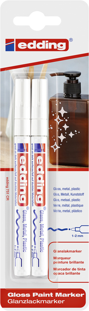 Paintmarker edding 751 op oliebasis 1-2mm wit blister à 2 stuks afbeelding