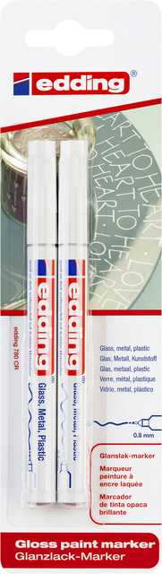 Viltstift edding 780 lakmarker rond 0.8mm wit blister à 2 stuks afbeelding