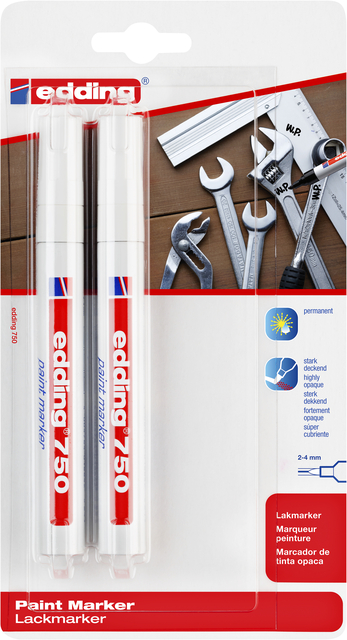 Viltstift edding 750 lakmarker rond 2-4mm wit blister à 2 stuks afbeelding