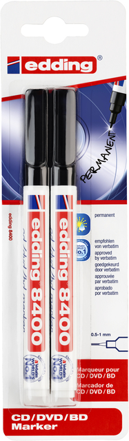 Cd marker edding 8400 rond 0.5-1.0mm zwart blister à 2 stuks afbeelding