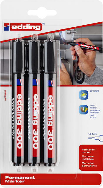 Viltstift edding 300 rond 1.5-3mm zwart blister à 3 stuks afbeelding