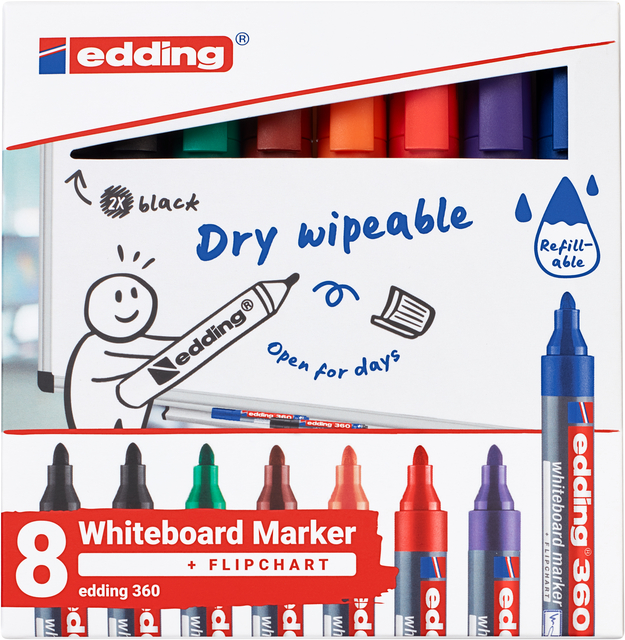 Whiteboardmarker edding 360 rond 1.5-3mm assorti 8 stuks afbeelding