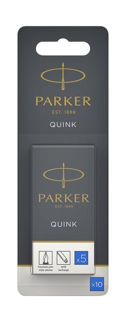 Inktpatroon Parker Quink uitwasbaar blauw blister à 10 stuks afbeelding