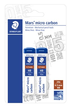 Potloodstift Staedtler Mars Carbon Micro 0.5mm HB blister 2 stuks